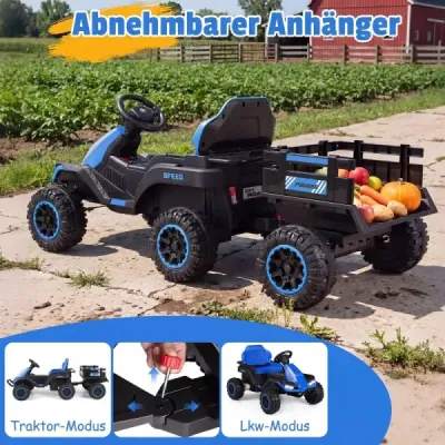24V elektrický traktor pre deti od 3 rokov, detský traktor s diaľkovým ovládaním 2,4 GHz, modrý