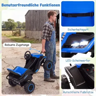 24V elektrický traktor pre deti od 3 rokov, detský traktor s diaľkovým ovládaním 2,4 GHz, modrý