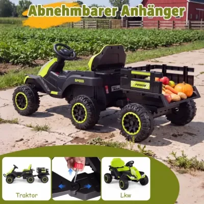 24V elektrický traktor pre deti od 3 rokov, detský traktor s diaľkovým ovládaním 2,4 GHz, zelený