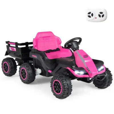 24V elektrický traktor pre deti od 3 rokov, detský traktor s diaľkovým ovládaním 2,4 GHz, ružový