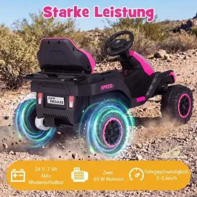 24V elektrický traktor pre deti od 3 rokov, detský traktor s diaľkovým ovládaním 2,4 GHz, ružový