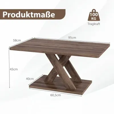 Konferenčný stolík s dreveným vzhľadom a širokou doskou, nosnosť do 100 kg, 95 x 58 x 45 cm, rustikálna hnedá
