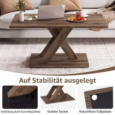 Konferenčný stolík s dreveným vzhľadom a širokou doskou, nosnosť do 100 kg, 95 x 58 x 45 cm, rustikálna hnedá