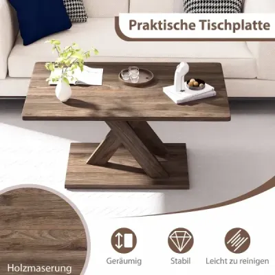 Konferenčný stolík s dreveným vzhľadom a širokou doskou, nosnosť do 100 kg, 95 x 58 x 45 cm, rustikálna hnedá