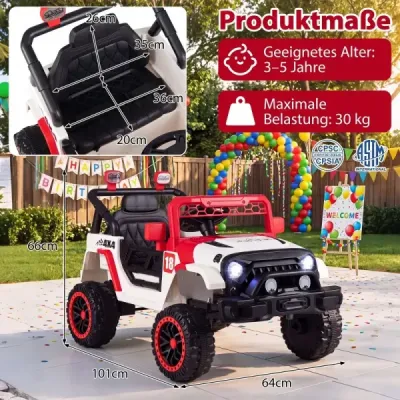 Detské elektrické autíčko 12V, detské autíčko s 2 režimami jazdy a diaľkovým ovládaním, nosnosť 60 kg, červené