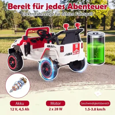 Detské elektrické autíčko 12V, detské autíčko s 2 režimami jazdy a diaľkovým ovládaním, nosnosť 60 kg, červené