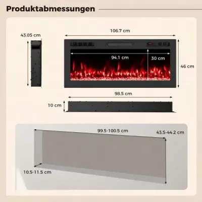 42" elektrický krb s ohrievačom 750W/1500W, vstavaný krb s diaľkovým ovládaním a ovládaním cez aplikáciu, WiFi