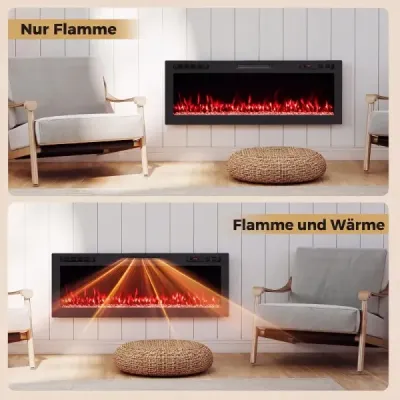 42" elektrický krb s ohrievačom 750W/1500W, vstavaný krb s diaľkovým ovládaním a ovládaním cez aplikáciu, WiFi