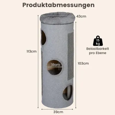 4-poschodový mačací domček pre viac mačiek, vyvýšený prístrešok pre domáce zvieratá s odnímateľnou plyšovou posteľou, svetlosivý