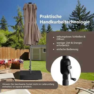Veľký dvojitý záhradný slnečník 470 cm so 48 solárnymi LED svetlami a kľukou, hnedý