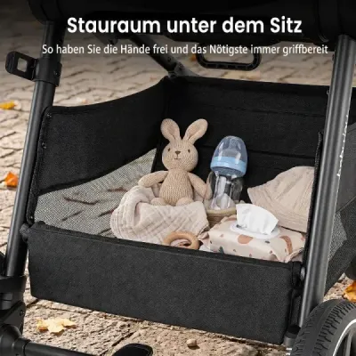 Skladací kočík s otočným sedadlom, nastaviteľným operadlom a opierkou na nohy, sivý