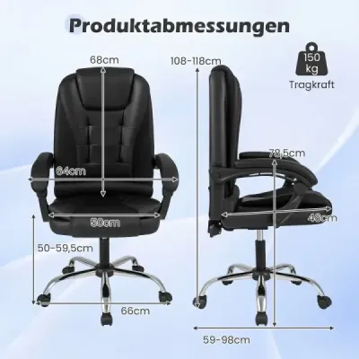 Ergonomická manažérska stolička s kolieskami, nastaviteľná výška sedadla, operadlo a polstrované podrúčky, čierna