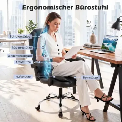 Ergonomická manažérska stolička s kolieskami, nastaviteľná výška sedadla, operadlo a polstrované podrúčky, čierna