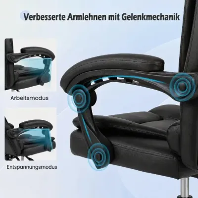 Ergonomická manažérska stolička s kolieskami, nastaviteľná výška sedadla, operadlo a polstrované podrúčky, čierna