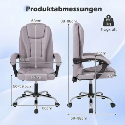 Ergonomická manažérska stolička s kolieskami, nastaviteľná výška sedadla, operadlo a polstrované podrúčky, sivá