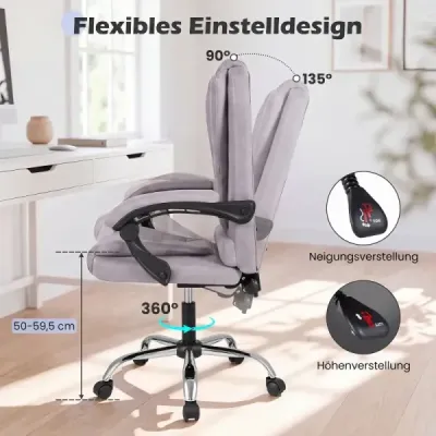 Ergonomická manažérska stolička s kolieskami, nastaviteľná výška sedadla, operadlo a polstrované podrúčky, sivá