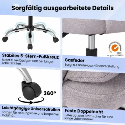 Ergonomická manažérska stolička s kolieskami, nastaviteľná výška sedadla, operadlo a polstrované podrúčky, sivá