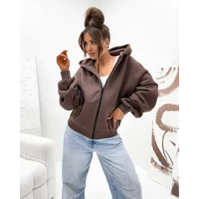 Teplá mikina oversize s kapucňou v čokoládovej farbe MODA821112