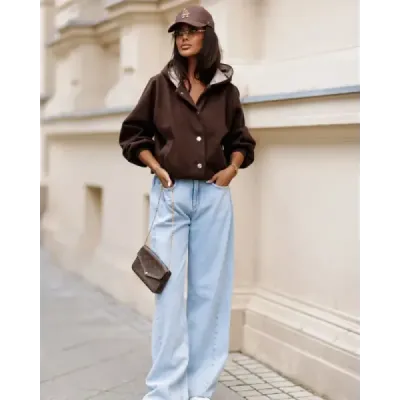 Dámska bunda z flisu v čokoládovej farbe  MODA105