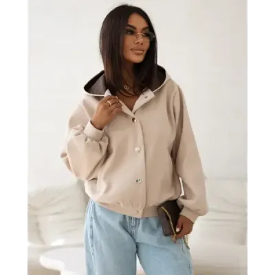 Dámska bunda z flanelu, béžová MODA105