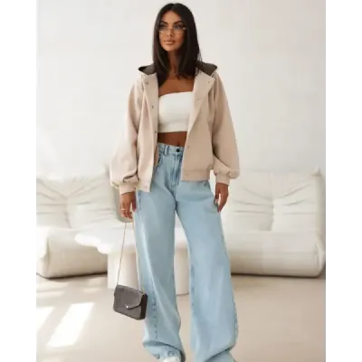 Dámska bunda z flanelu, béžová MODA105