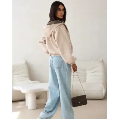 Dámska bunda z flanelu, béžová MODA105