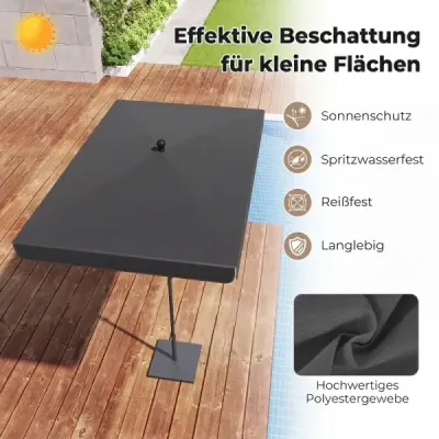 Slnečník 200 x 130 cm Obdĺžnikový balkónový slnečník s uhlom sklonu 30° Sklopný záhradný slnečník, sivý
