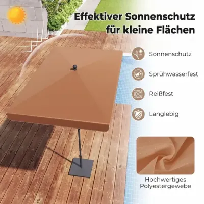 Slnečník 200 x 130 cm, obdĺžnikový balkónový slnečník s uhlom sklonu 30°, ohybný záhradný slnečník, hnedý