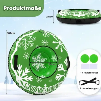 Nafukovacia snehová pneumatika s ťahacím lanom a úchytmi Snowtube – nafukovacie sane, zelené