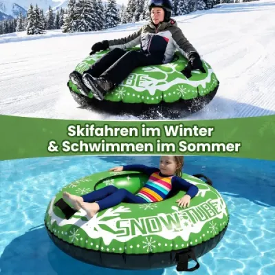 Nafukovacia snehová pneumatika s ťahacím lanom a úchytmi Snowtube – nafukovacie sane, zelené
