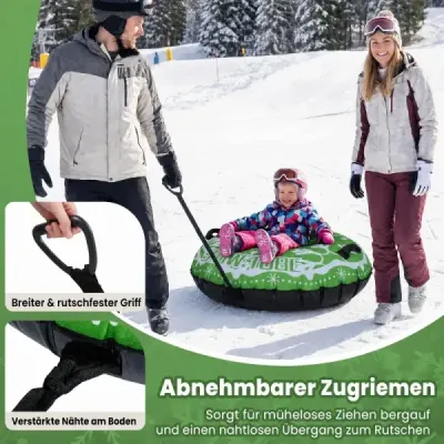 Nafukovacia snehová pneumatika s ťahacím lanom a úchytmi Snowtube – nafukovacie sane, zelené