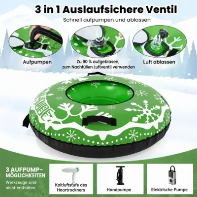 Nafukovacia snehová pneumatika s ťahacím lanom a úchytmi Snowtube – nafukovacie sane, zelené