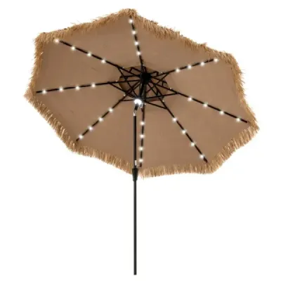 Slnečník Hawaii 300 cm slamený slnečník s LED solárnym osvetlením a dvojitou strieškou nature+black