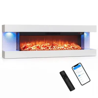 50" elektrický krb s 3-stranným ohrevom 750 W/1500 W, elektrický krb s bočným LED osvetlením, biely
