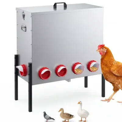 Automatický kŕmidlo pre sliepky, 85 l, s 10 otvormi, výškovo nastaviteľné, s uzamykateľným vekom