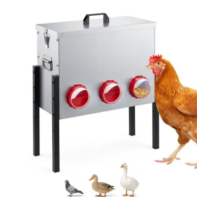 Automatický kŕmidlo pre sliepky, 26 l, s 6 otvormi a uzamykateľným vekom, s nastaviteľnou výškou