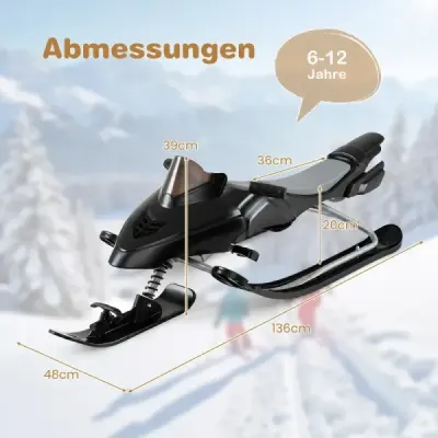 Detské sane s riadením, brzdou a ťahacou šnúrou – nosnosť do 40 kg, čierne