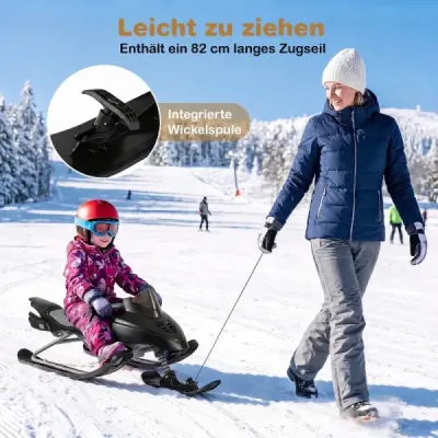 Detské sane s riadením, brzdou a ťahacou šnúrou – nosnosť do 40 kg, čierne