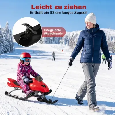 Detské sane s riadením, brzdou a ťahacou šnúrou – nosnosť do 40 kg, červené