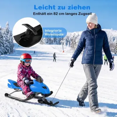 Detské sane s riadením, brzdou a ťahacou šnúrou – nosnosť do 40 kg, modré