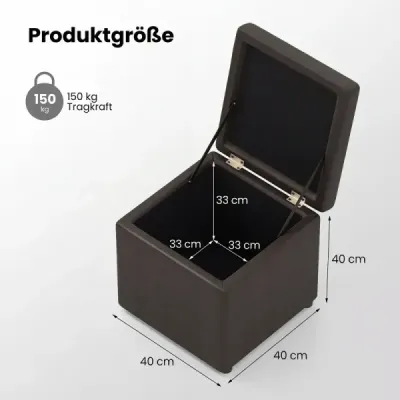 Taburetka s úložným priestorom 40 x 40cm čalúnená podnožka s vekom sivá