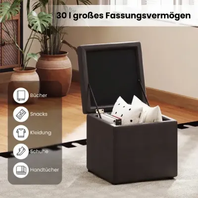 Taburetka s úložným priestorom 40 x 40cm čalúnená podnožka s vekom sivá