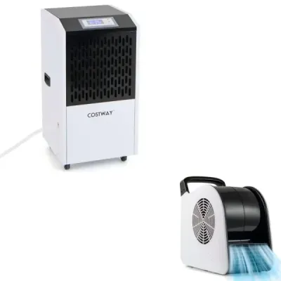 118 l/deň – komerčný odvlhčovač vzduchu s odtokovou hadicou + podlahový ventilátor 130 W, 3 rýchlosti – sada
