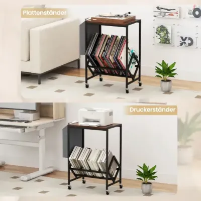 Stojan na gramofónové platne Stolík na vinylové platne s držiakom na vinyly a časopisy rustikalná hnedá