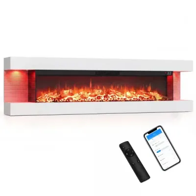 60" elektrický krb, 3-stranný, 750 W/1500 W, elektrický krb s bočnými LED svetlami, biely