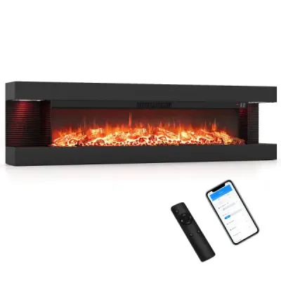 60" elektrický krb s 3-stranným ohrevom 750 W/1500 W Elektrický krb s bočnými LED svetlami, čierny