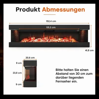60" elektrický krb s 3-stranným ohrevom 750 W/1500 W Elektrický krb s bočnými LED svetlami, čierny