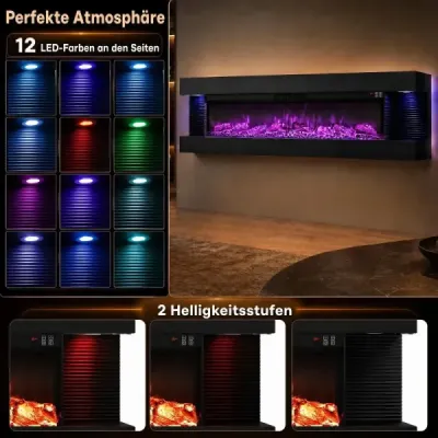 60" elektrický krb s 3-stranným ohrevom 750 W/1500 W Elektrický krb s bočnými LED svetlami, čierny