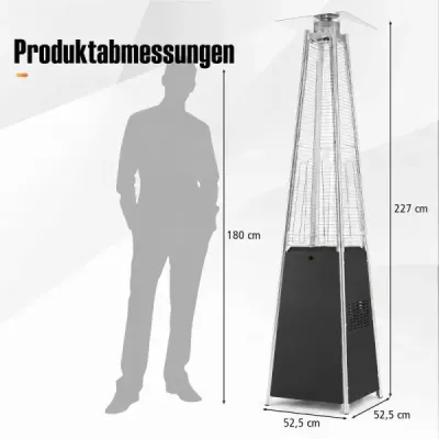 Plynový ohrievač Pyramide 14 000 W – terasový ohrievač s ochranou proti prevráteniu, strieborný