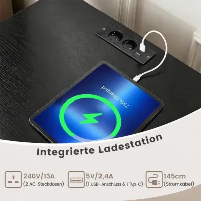 Stojan na gramofón s integrovanou nabíjacou stanicou a 4 priečkami na vinylové platne, čierny